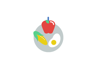 Food icons apple cartoon circle corn egg flat food icon illustration