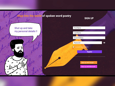 #DailyUI #1 Sign up page for a spoken word forum dailyui design ui