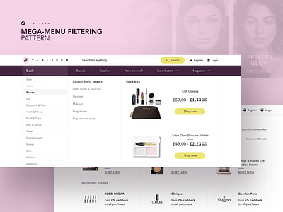 MEGA-MENU Filtering Pattern design ecommence filtering menu ui ux