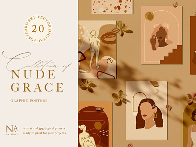 Nude Grace Modern Vector Set abstract artboard beautiful illustration branding chancery clipart contemporary design frame illustration instagram posts instagram stories interior modern package postcards print seamless pattern vector woman