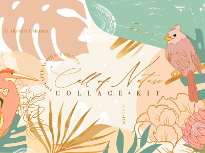 Call of Nature Collage Kit abstract birds branding clipart collage creative decor decorative flowers illustration seamlesspattern texture vector