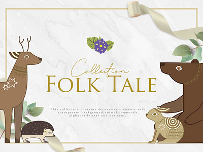 Folk Tale Collection animal animals bear beautiful deer forest fox honey illustration isolated natural nature rabbit squirrel vector white wild wild boar wildlife wolf