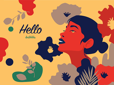 Hello Dribbble! :) abstract art card cartoon colorful contemporary art creative cute illustration decorative design fashion flat design flower girl hello dribbble illustration modern stylish surrealism vector