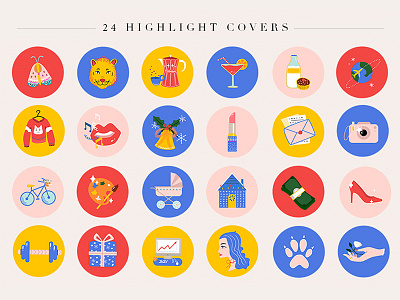 24 Cartoon Highlight Icon Set