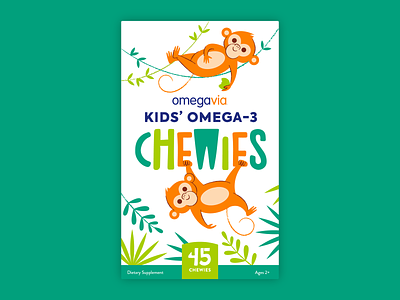 Omega-3 Chewies Packaging! chewies illustration jungle lettering logo monkey omega 3 packaging vitamins