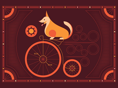 This is a corgi on a penny-farthing.