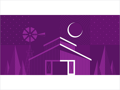 Barn Bonanza barn farm illustration line moon night purple trees windmill winter