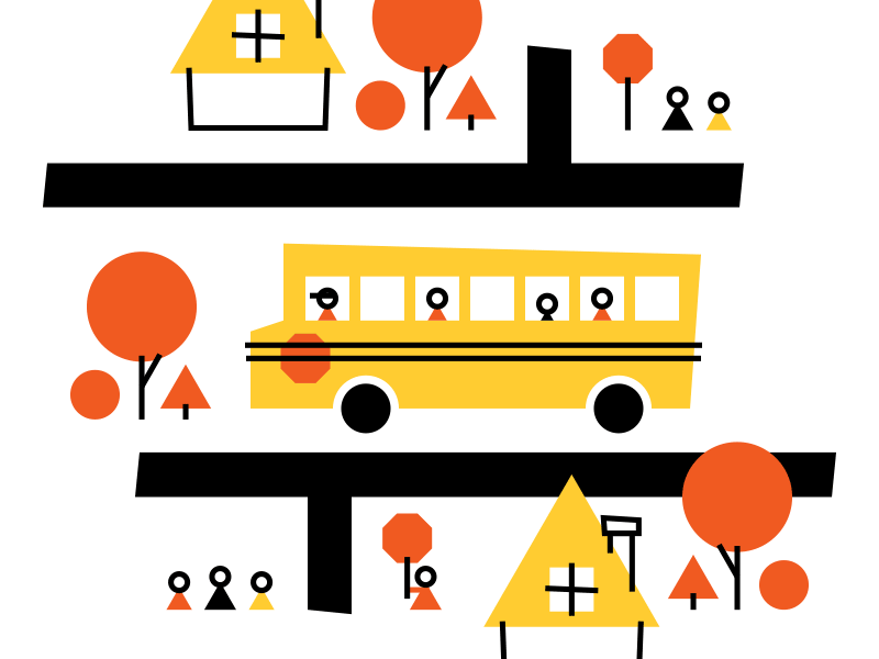 A Bus! bus illustration little people school bus shapes trees valentine valentines day