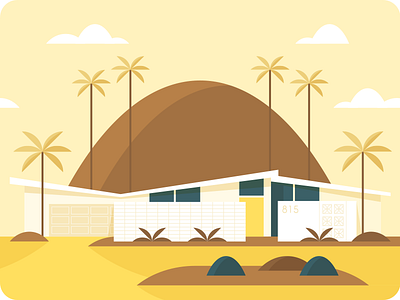 Palm Springs california house illustration mid century mid century modern palm springs palm trees sunny