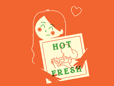 Lisa Greets A Pizza character art character design hug illustration love mid century pizza pizza box
