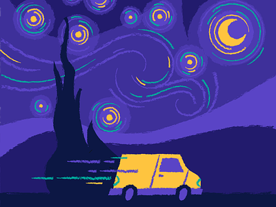 Van Gogh dad joke illustration moon pun starry night truck van van gogh vincent van gogh