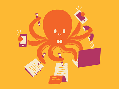 Multi-tasking octopus character art character design chat customer service email help scout illustration octopus