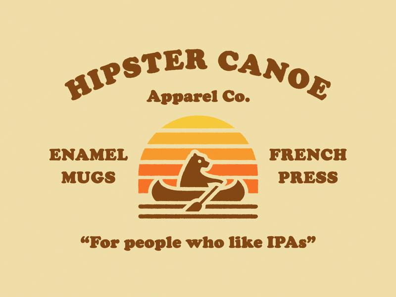 Hipster Canoe Apparel Co. 70s bear beer camping canoe cooper enamel mug french press hipster ipa mug retro sunset typography