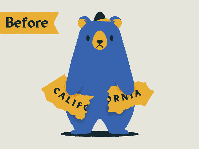 yay I fixed it! baseball hat bear before and after california character hug hugging bear illustration scotch tape tape typography