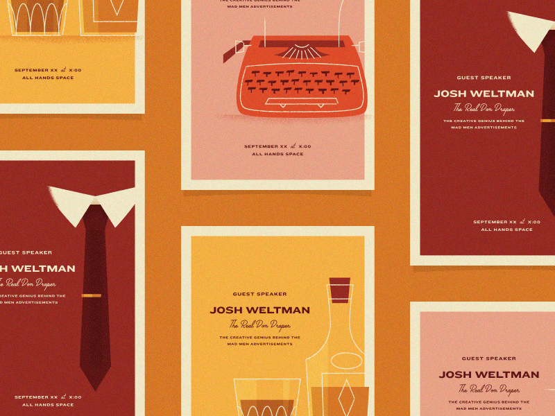 Josh Weltman posters 60s bourbon don draper illustration mad men mid century modern poster retro tie typewriter typography vintage whiskey