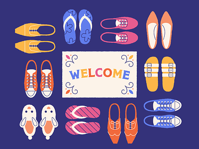 Inclusive Content diversity flip flops help scout illustration inclusive shoes slippers sneakers typography welcome welcome mat
