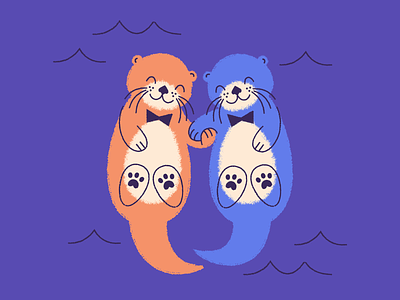 Otter buds <3 bow tie bowtie buddies character art floating friends friendship hands holding hands illustration love otter paws water whiskers