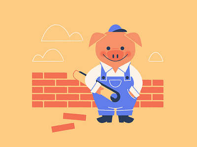 Little Piggie architect blueprint boots brick character character art clouds hat house illustration overalls pig three little pigs working professional