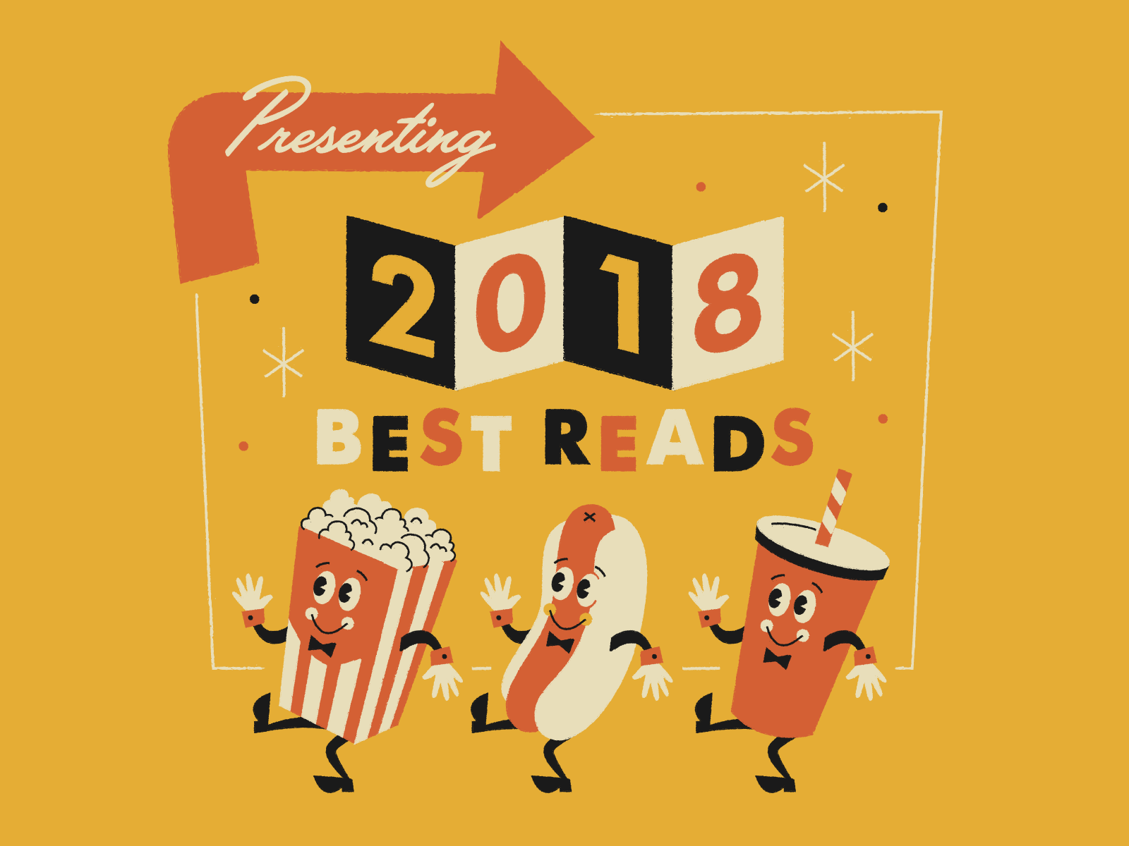 Help Scout Best of 2018 2018 character art concession stand drive in help scout hot dog illustration mid century modern movie theater popcorn retro snacks soda theater typography