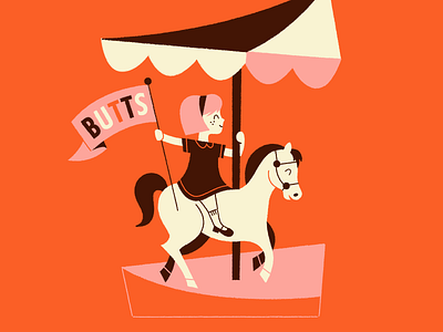 B U T T S butt butts carnival carousel character art child fair horse illustration mid century pennant pony retro typography