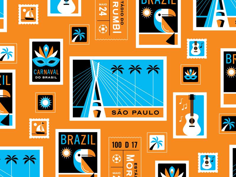 TripActions — São Paulo brazil bridge carnival illustration mask music palm tree parrot postcard sao paulo stamp tango toucan travel typography