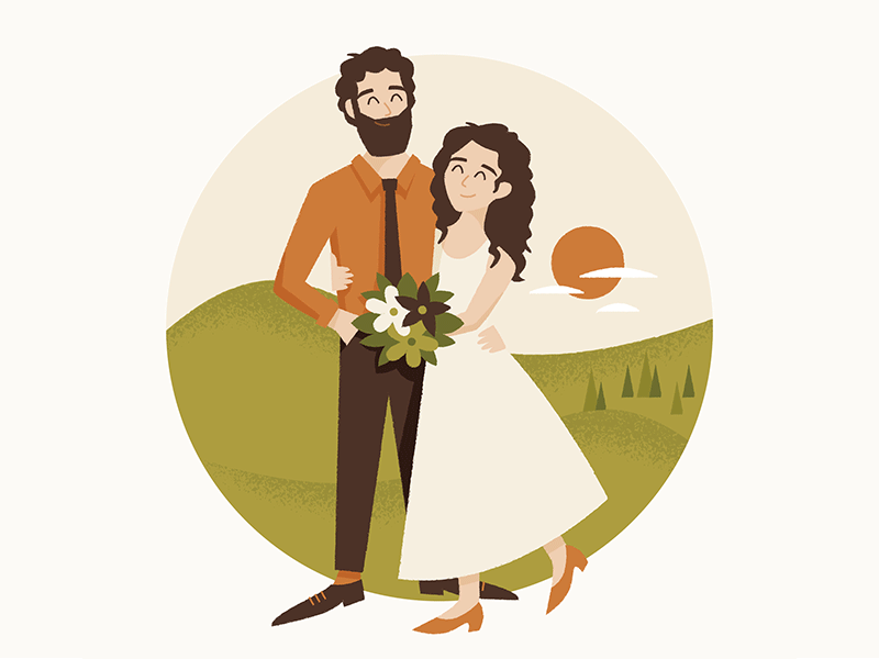 Aaron and Judith bride character character art couple flowers groom illustration portrait save the date wedding wedding invitation wedding invite