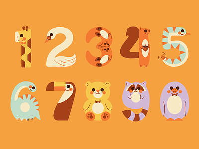 Precious App Animal Stickers — Full Set! baby bear dinosaur giraffe illustration numbers otter penguin raccoon snake squirrel stickers swan teddy bear toucan