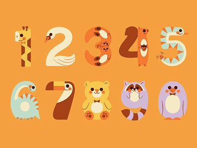 Precious App Animal Stickers — Full Set! baby bear dinosaur giraffe illustration numbers otter penguin raccoon snake squirrel stickers swan teddy bear toucan