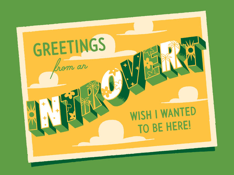 Greetings from an Introvert! anxiety clouds greetings illustration introvert lettering palm tree postcard typography