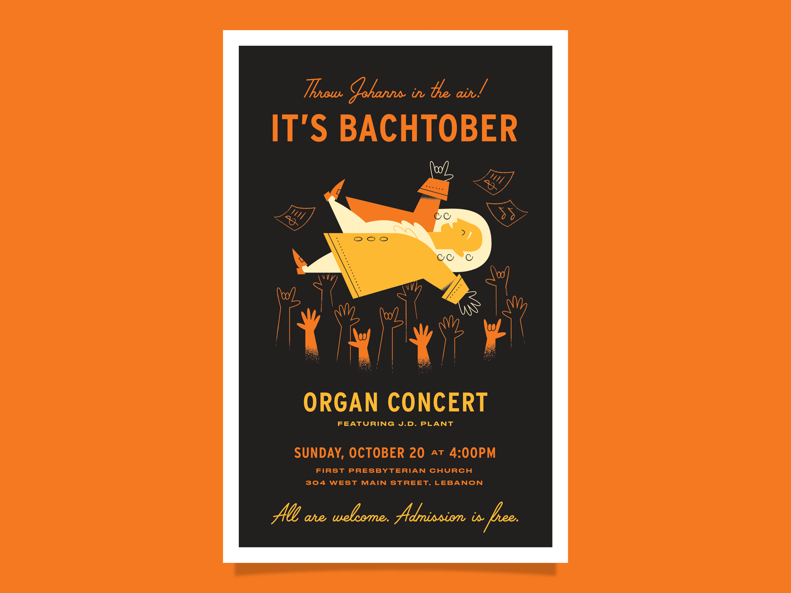 It's Bachtober! bach crowd surfing dad joke illustration johann music october organ poster pun typography