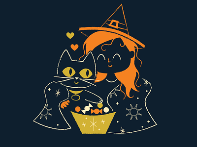 Dani and Binx binx cat character character art halloween hocus pocus illustration mid century retro texture
