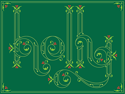Holly christmas flourishes green holidays holly illustration lettering line ornate swirls