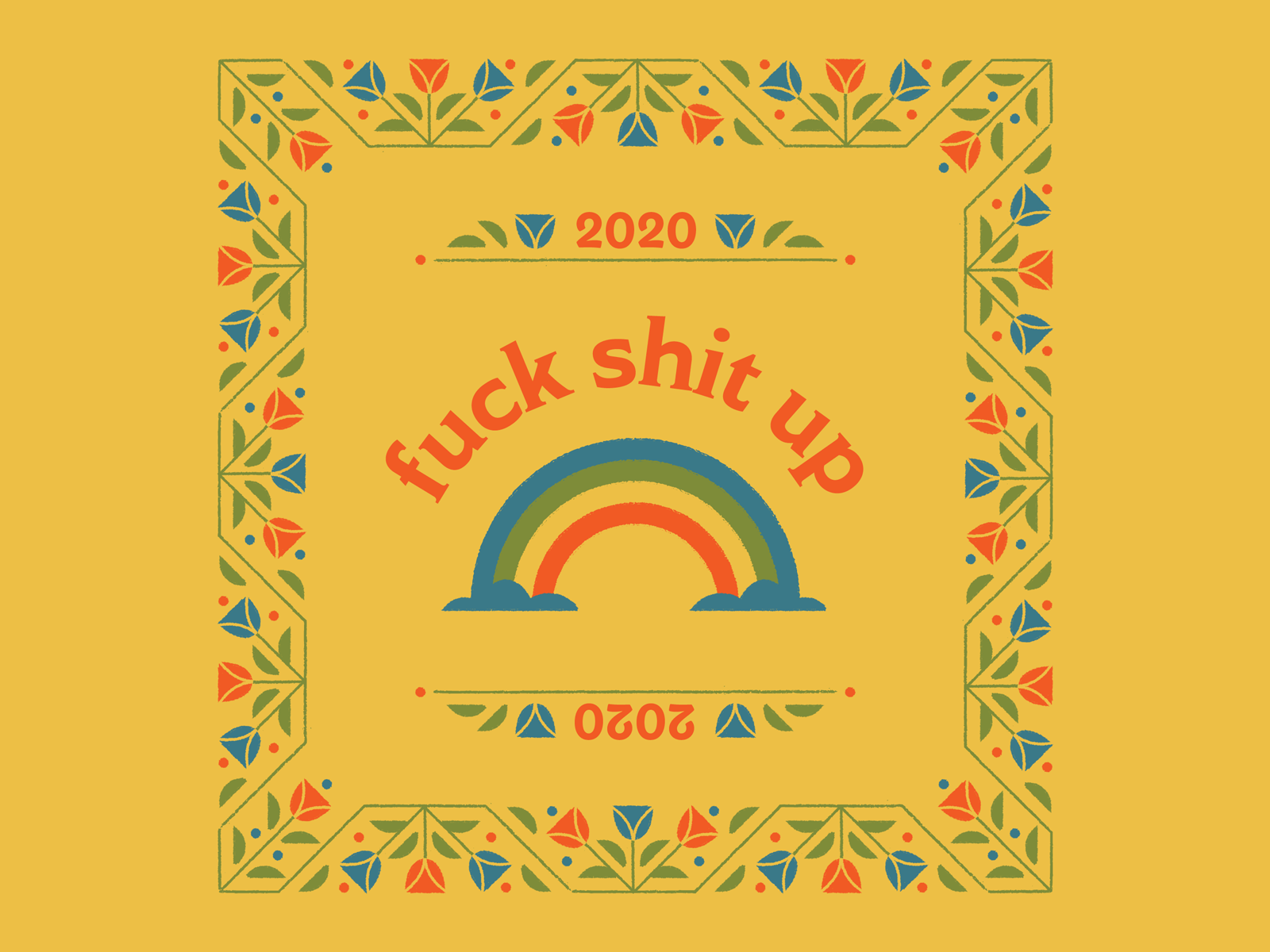 Proposed 2020 slogans 2020 border flowers illustration new year rainbow slogan typography