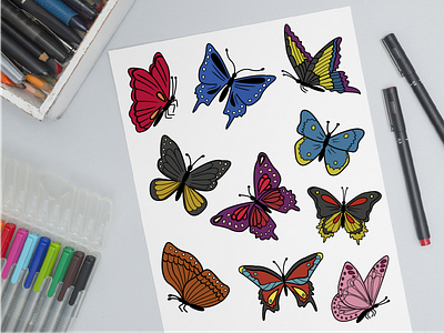 Set of vector beautiful butterflies branding colorful butterflies design graphic design honey illustration vector