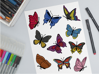 Set of vector beautiful butterflies