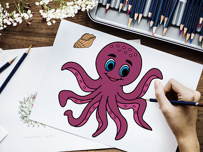 Funny cartoon octopus animal branding design graphic design honey illustration vector