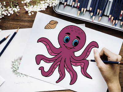 Funny cartoon octopus