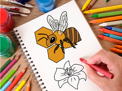 Vector illustration of bee and flower branding cartoon design flying bee graphic design honey illustration vector