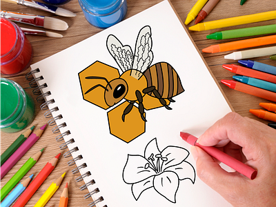 Vector illustration of bee and flower