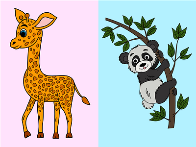 Cartoon baby giraffe and panda branding cartoon design funny graphic design illustration vector