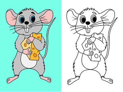 Cute cartoon mouse with a piece of cheese