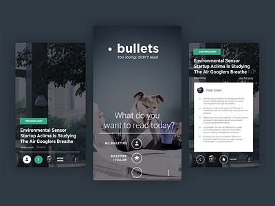 Bullets App app articles feed interface minimalistic mobile navigation news ui uiux ux