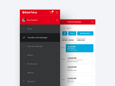 Bank Pekao Navigation and Calendar app calendar finance fintech menu navigation ui ux