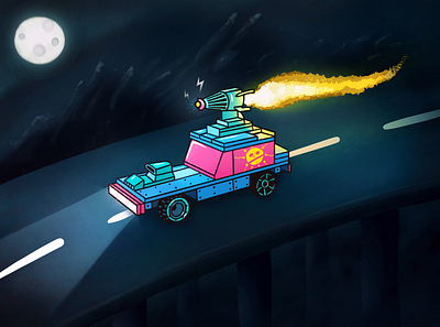 Blinkcar - night road art concept art digitalart digitaldrawing digitalpaiting illustraion lego moon night photoshop procreate supercar turbo