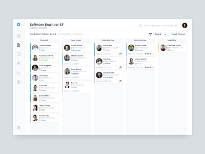 Talent Sourcing Tool - Candidate Board apps board clean cms content management system dashboard design grid job app landing page layout list saas table ui web white