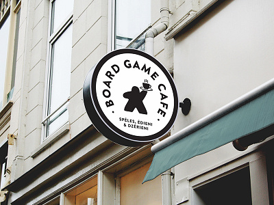 Board Game Cafe logo board game branding cafe game geek illustrator latvian logo meeple