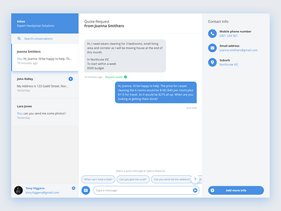 Quote Request Inbox desktop ui ux