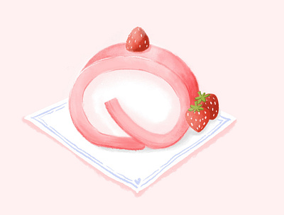 Strawberry cakeroll cake drawing illustration procreate