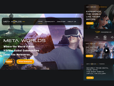 Landing page for meta worlds branding graphic design landing page metaverse ui