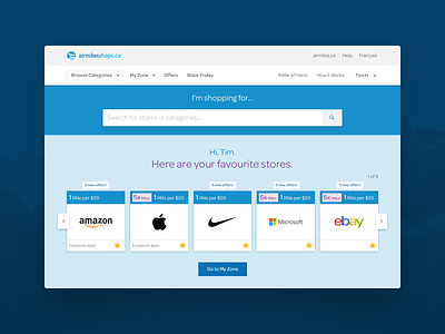 Air Miles Shops ecommerce in market landing page shipped web